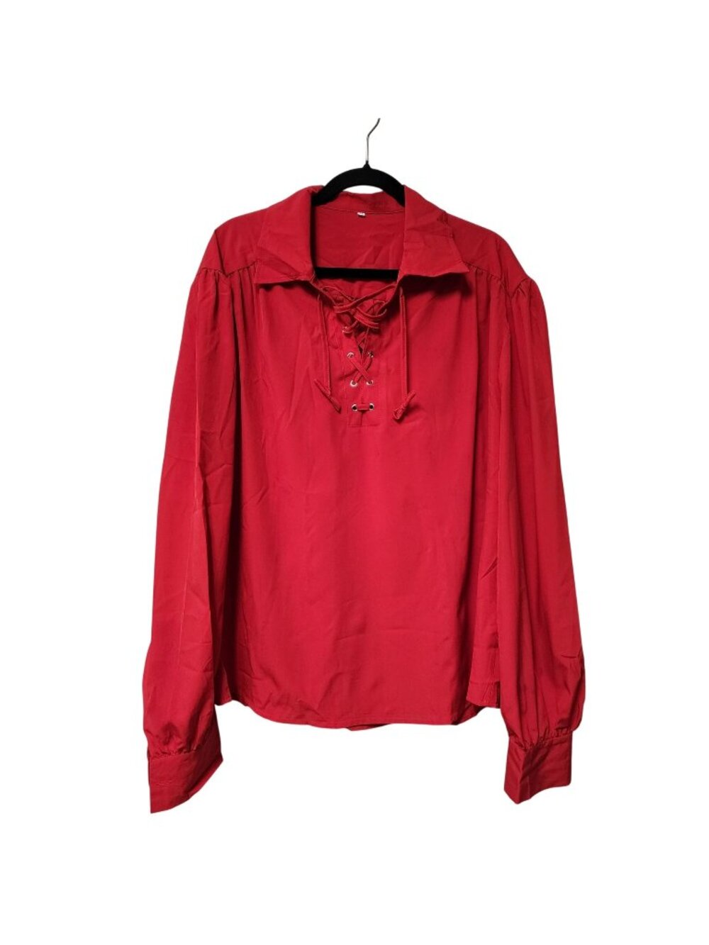 Red Lace-Up Long-Sleeve Shirt  Collar Size M Casual Relaxed Fit Lightweight  Men